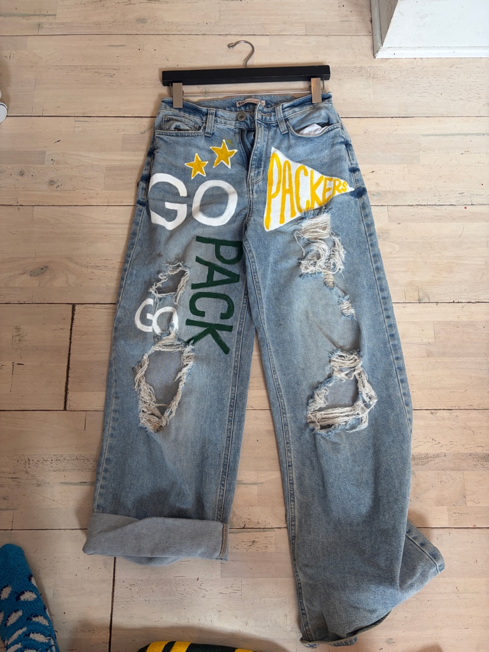 Green Bay Football Painted Distressed Jeans